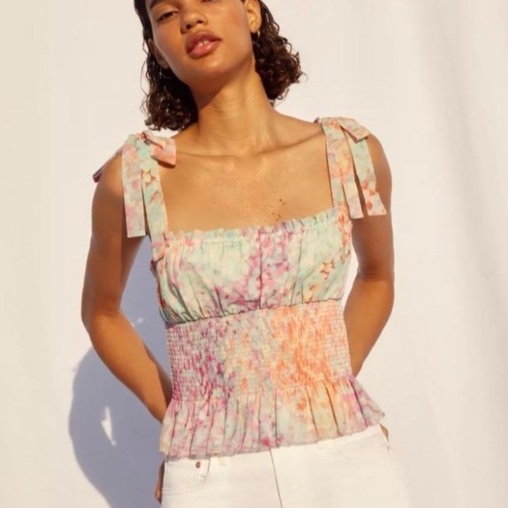 Wilfred Pastel Watercolor Smocked Peplum Tank Top